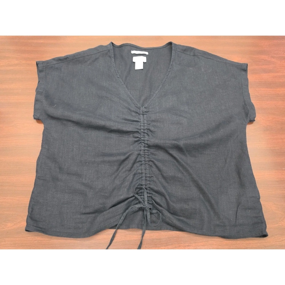 Nicole Miller Black Ruched Front V-Neck Tunic Top